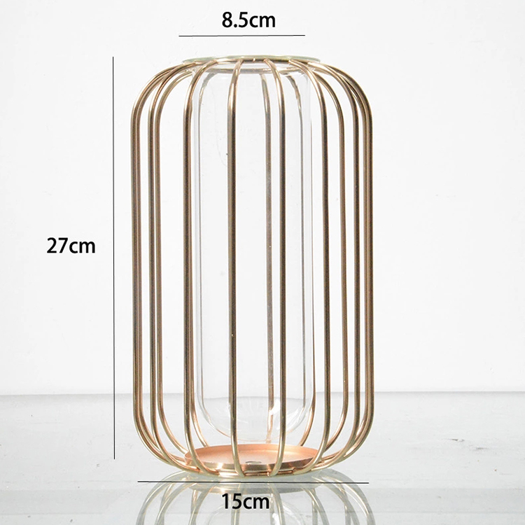 China Wholesale Creative Clear Glass Flower Vase Geometric Gold Vase