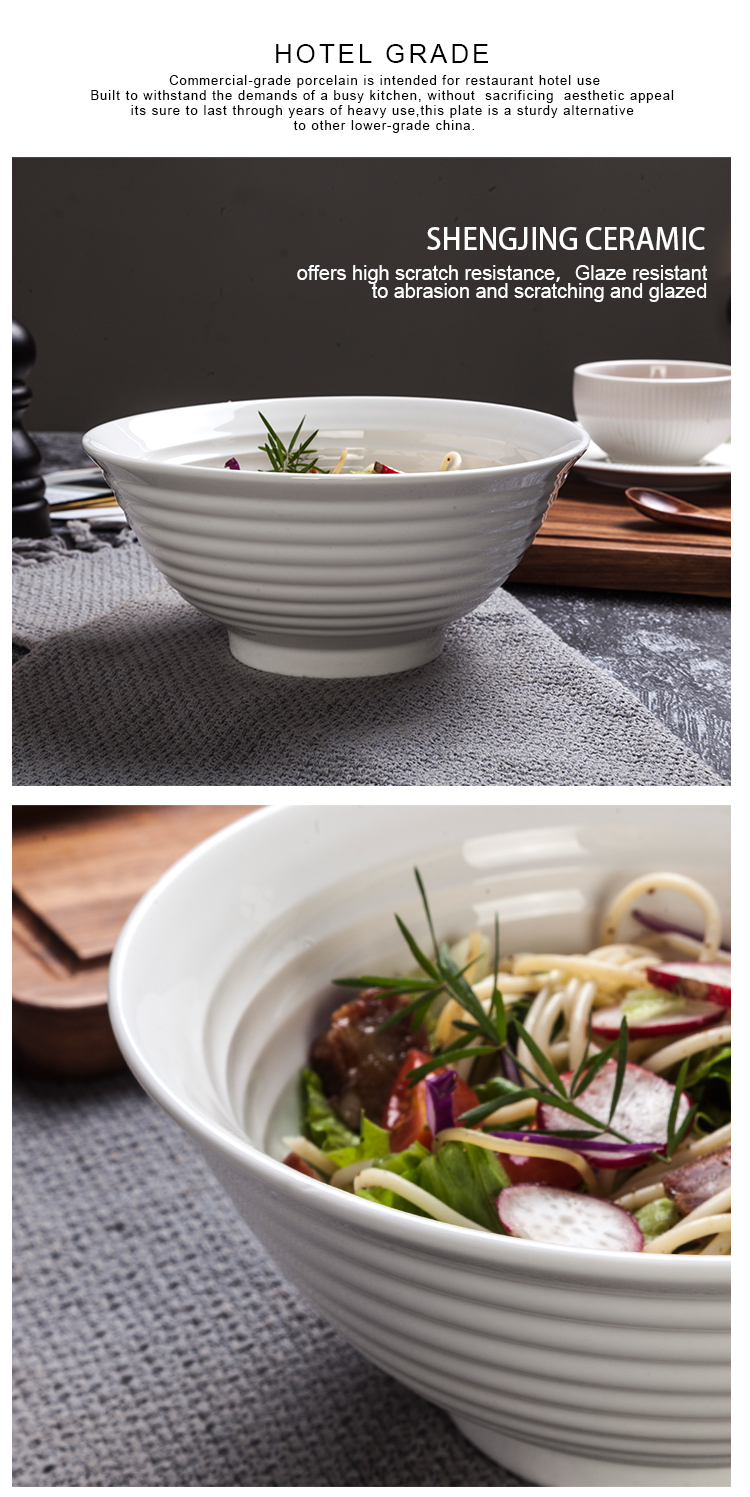 Restaurant Wedding Event Glossy With Cross Grain Noodle Bowl Ceramic White