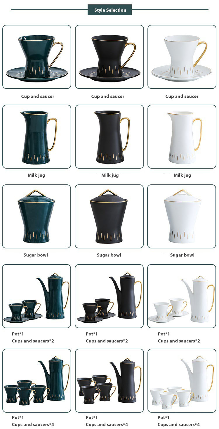 European Style Color Glaze Gold Line Afternoon Tea Black Tea Scented Tea Coffee Pot Set