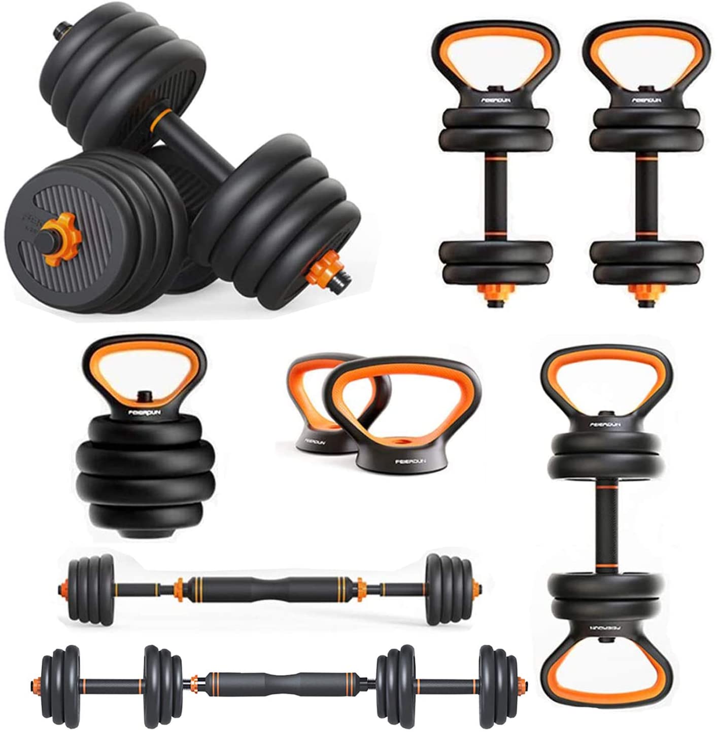 New style 6 in 1 barbell dumbbell kettle bell adjustable dumbbell set