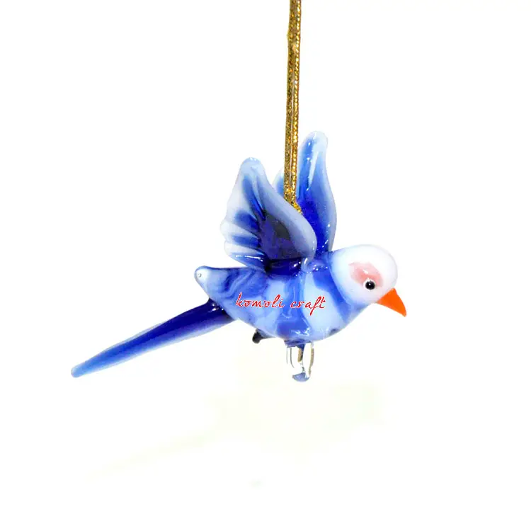 Blue crystal bird ornament blown glass animal figurines