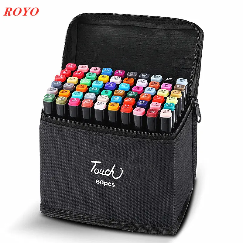 T2-60 Colors Twin Tip Paint Dual Head Oily Alcohol Marker Pen For Drawing Sketch Design Markers Set Art Supplies Permanent