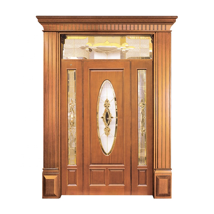 Villa decoration entrance Elegant art glass wooden doors