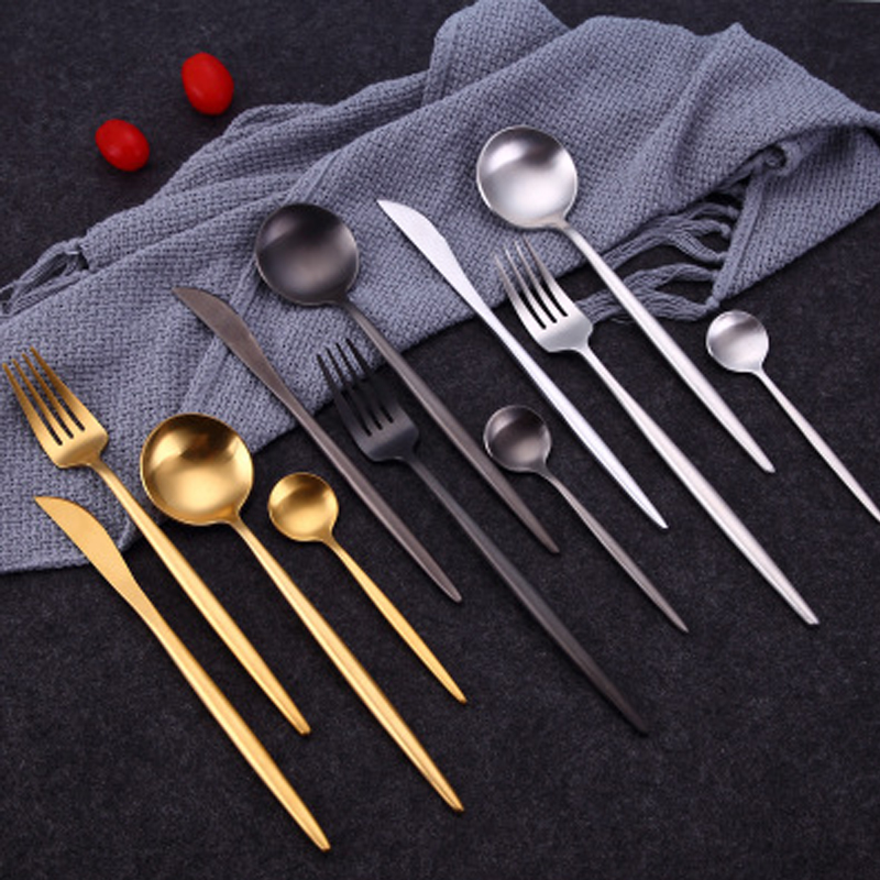 Royal Gold Titanium Coated Flatware Set cubiertos de acero inoxidable Dinnerware with Box for hotel restaurant home
