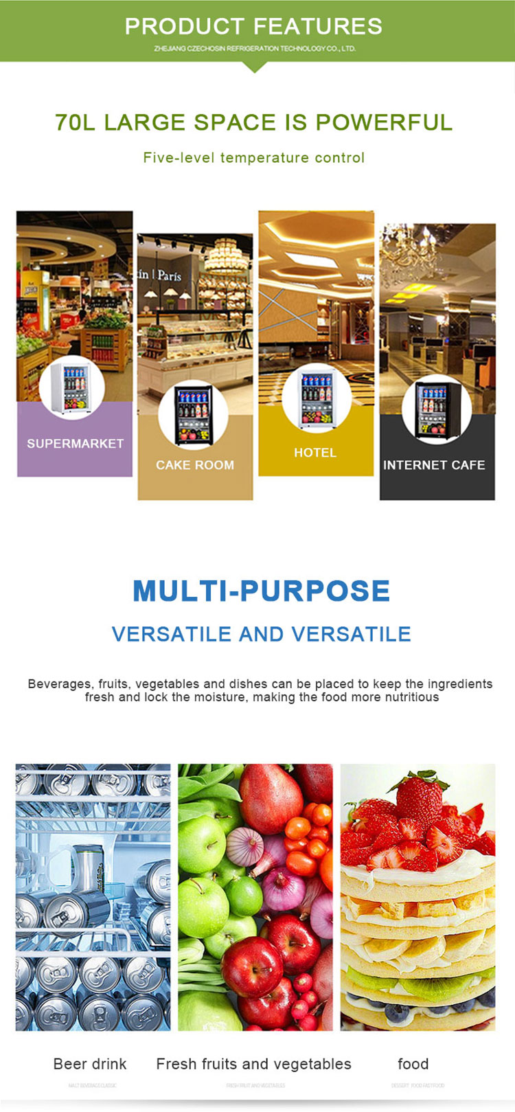 52L refrigerated beverage / food cooling display cabinet refrigerator