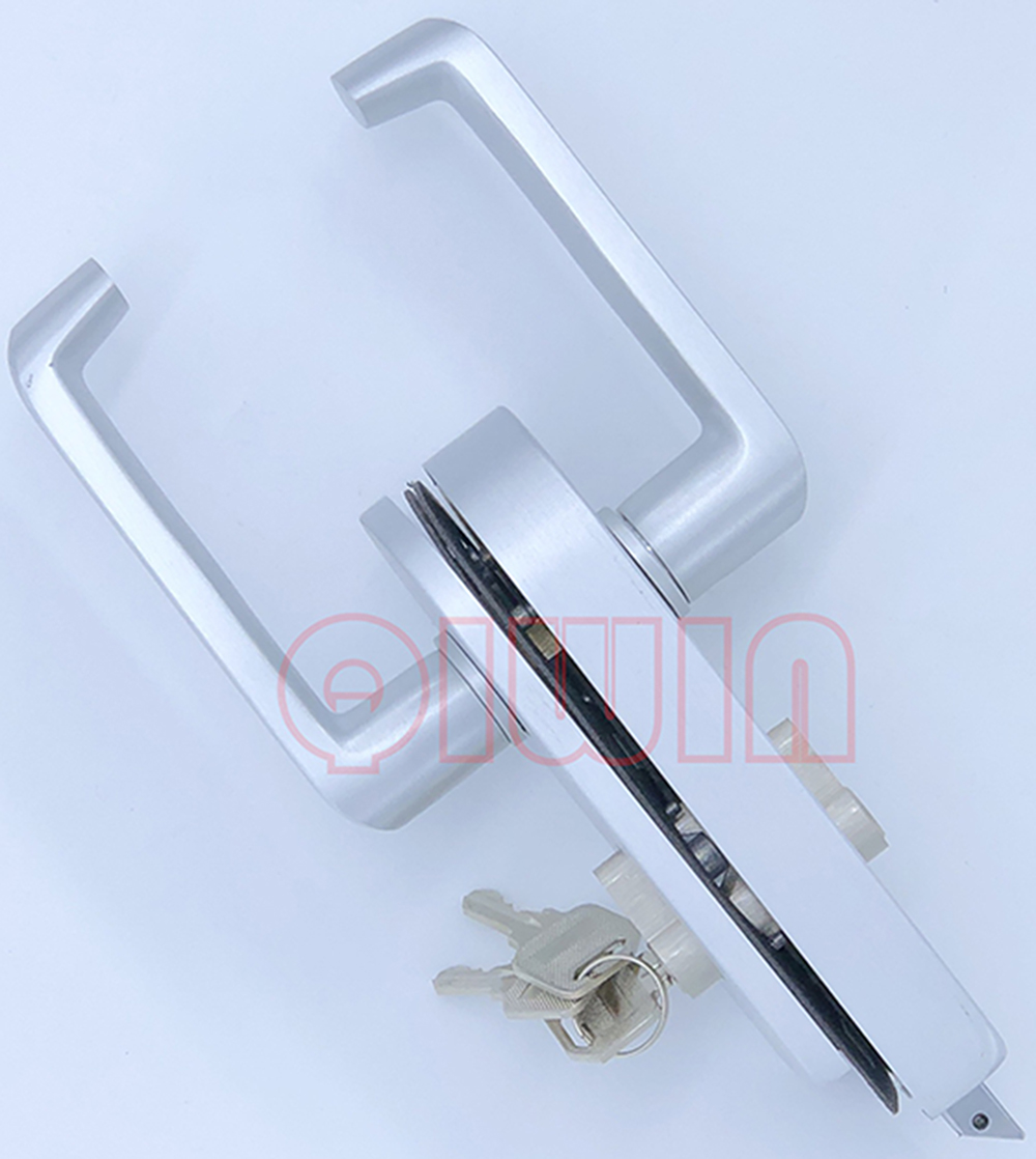 Office Aluminium Anodised Frameless Glass Door Lock Latches With Lever Handles