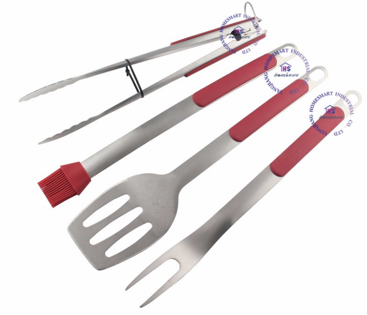 3 X BBQ STAINLESS STEEL QUALITY SOFT GRIP HANDLE FORK BRUSH /& BURGER TURNER NEW
