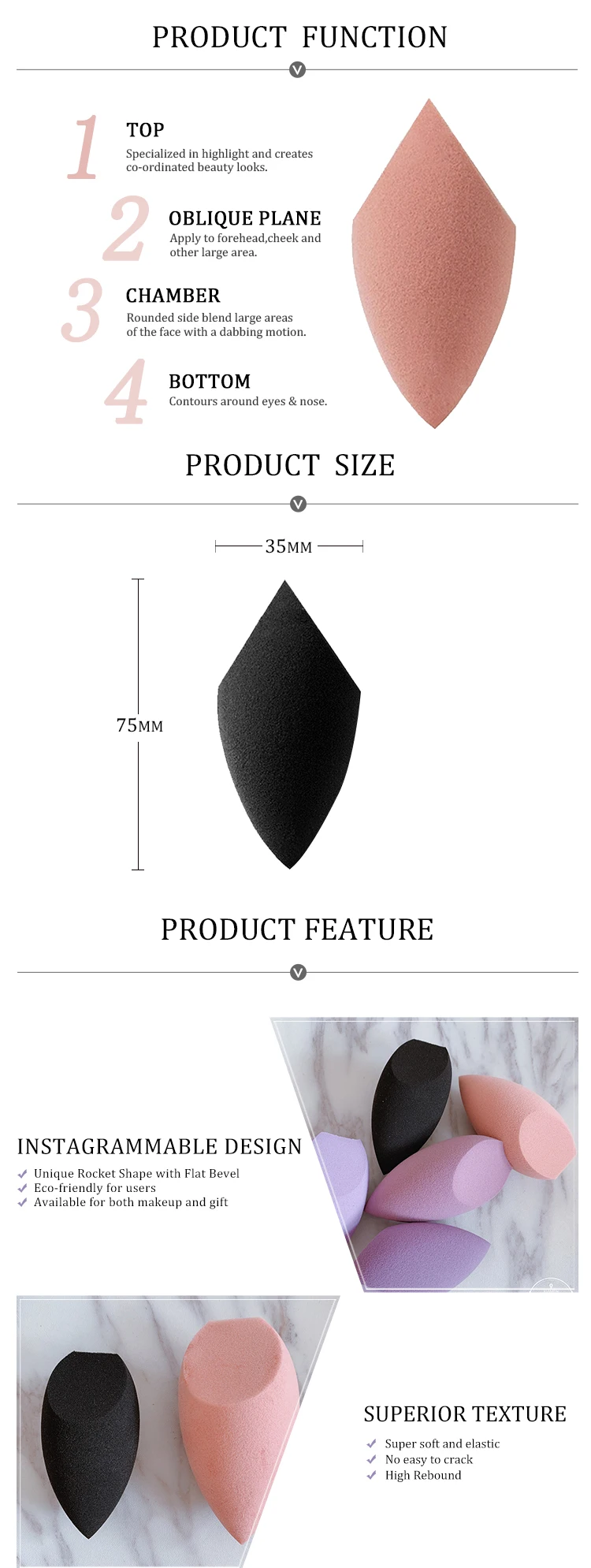 wholesale New Style Extra Soft Rocket custom logo Beauty Foundation Blender latex free Cosmetic Puff professional makeup sponge