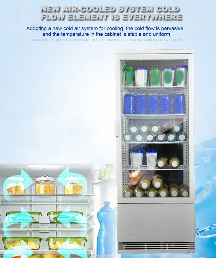 98L cake refrigerated fresh-sided glass display case four sided glass vertical cabinet