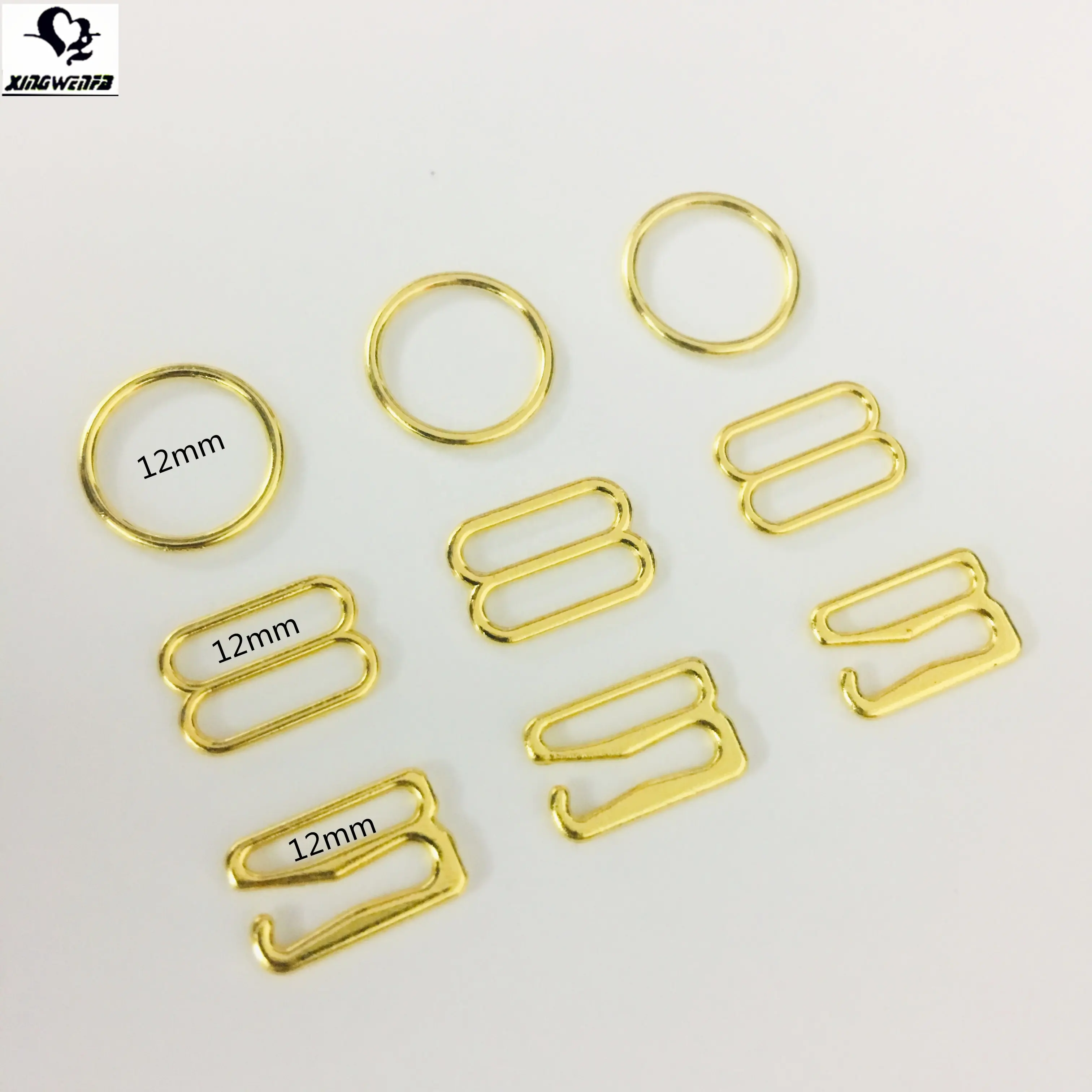 12mm swimwear metal buckle Gold plated zinc alloy bra strap rings sliders and hooks