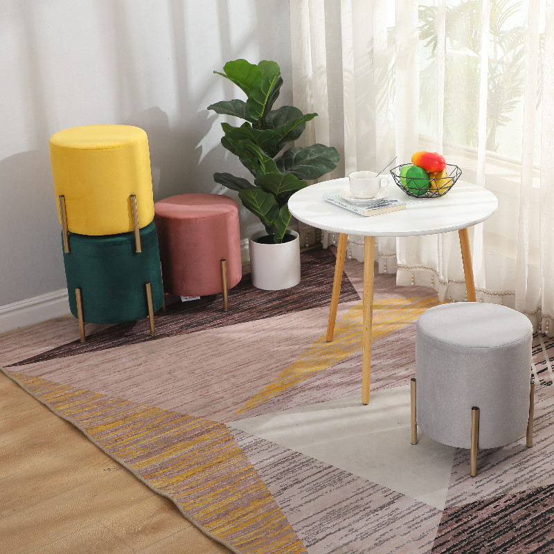 Simple Elegant Ottoman Design Public Chrome Leg Round Shape Velvet Home Furniture Living Room Furniture Home Stool & Ottoman