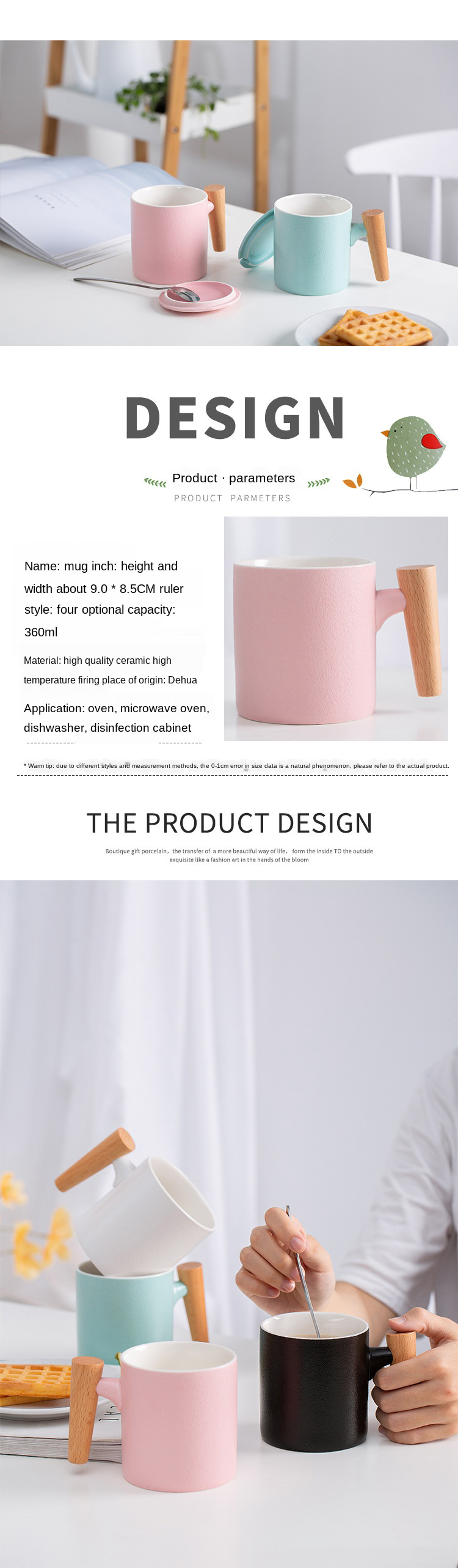 European  Ceramic Coffee Mug With Wooden Handle And Lid Drinkware Colorful Milk Water Cup Mug