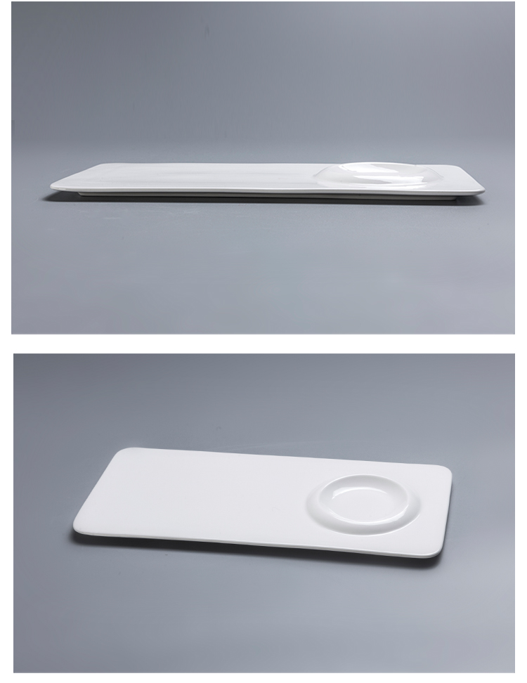 White Long Rectangular With Saucer Porcelain Japanese Dessert Plate