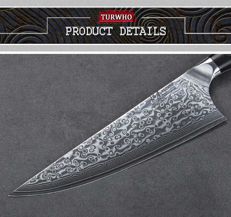 Professional  9" Damascus Kitchen Chef Knife with G10 Handle