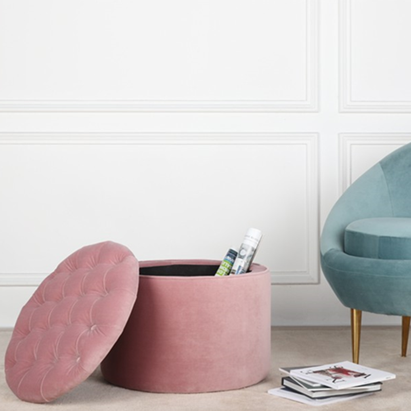 Velvet Ottoman Footstool Round Ottoman Pouf Living Room Furniture Fabric Home Furniture Home Stool & Ottoman Modern Storage