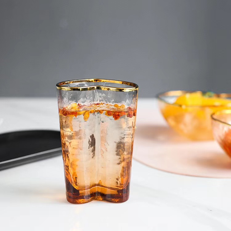 Transparent or Custom Logo Gold Rim Electroplating Drinking Glass Cup Tea Cup For Drinking Glass