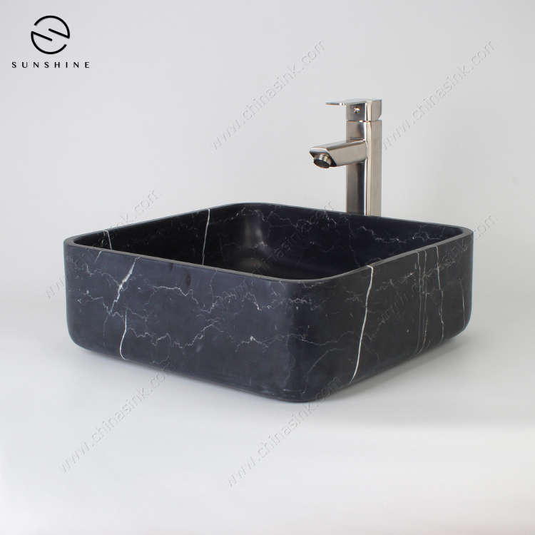 Factory Price China Black Marquina Marble Square Bathroom Wash Basin
