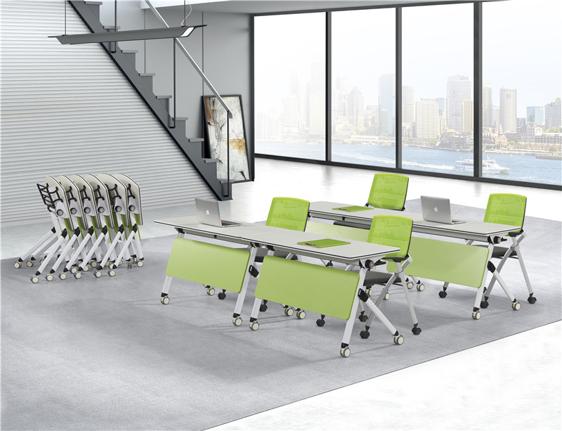 Office Furniture wood table and steel basket Foldable desk Training room wheeled table