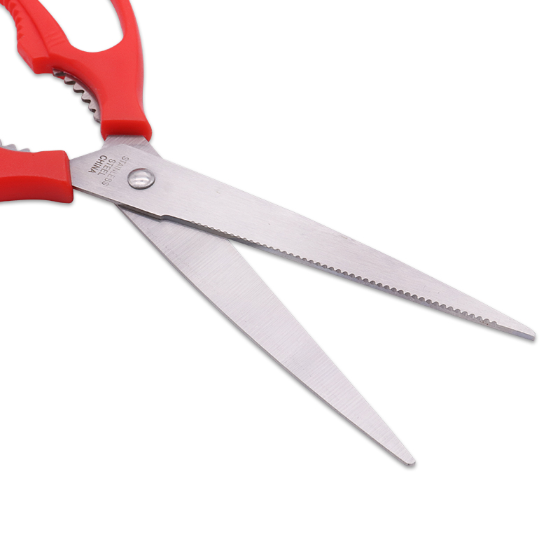 home kitchen cheap red plastic handle soft grip stainless steel sharp durable barbecue scissors