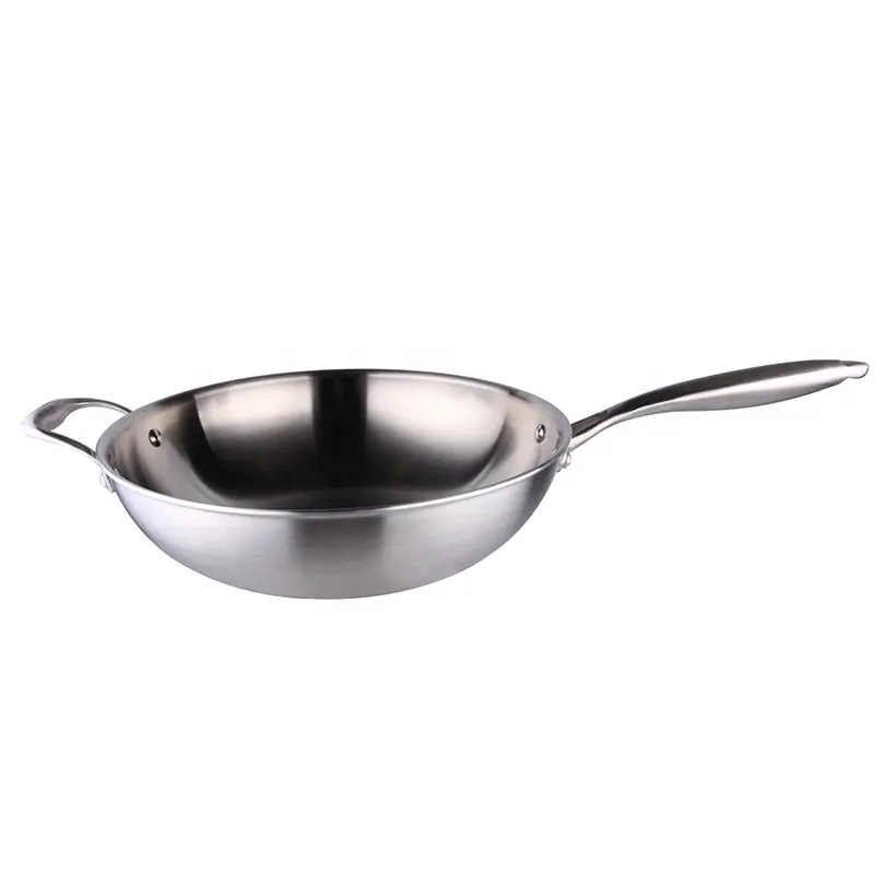 Non-coating japanese stainless steel wok cookware with lid in stock
