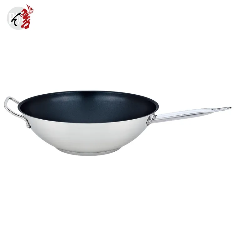 manufacturers sell 28cm round bottom stainless steel non-stick wok cooker