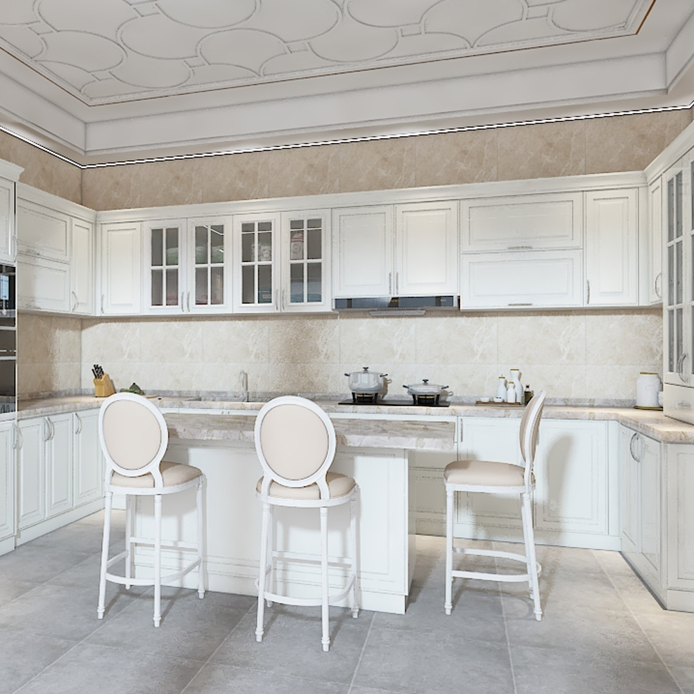 Allure american style vietnam fascia board pantry unit romanian pine wood furniture kitchen cabinet