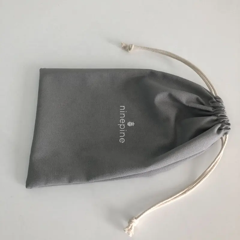 Small Grey Cotton Draw String Bags