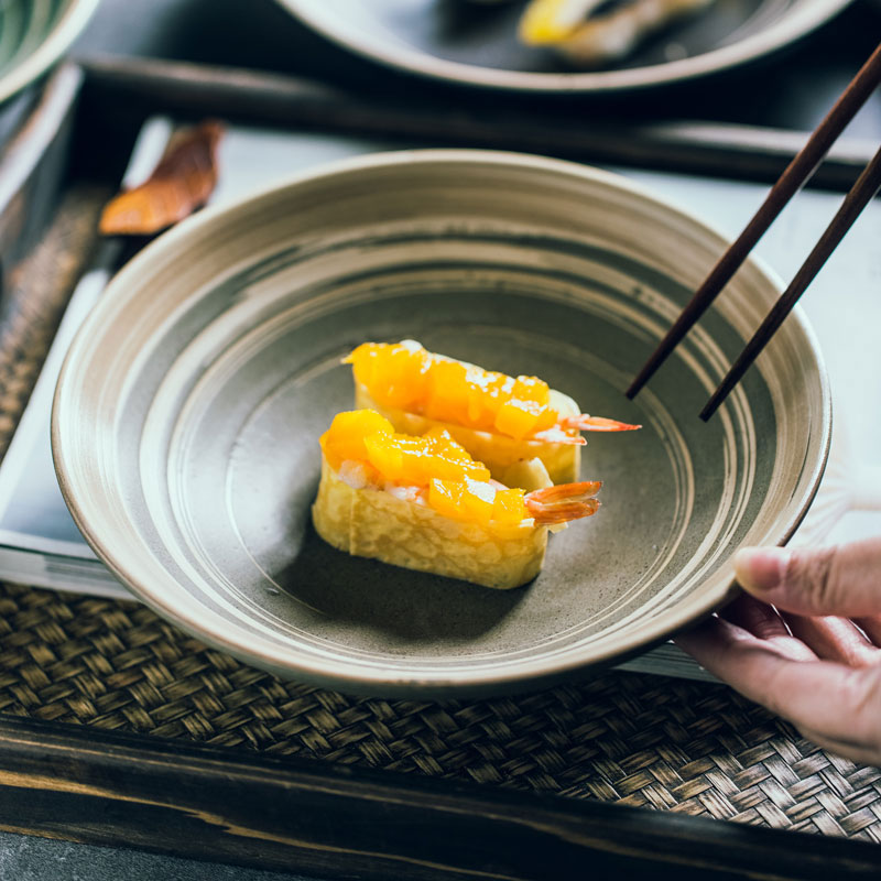 Japanese Style Retro Disc Sushi Plate Round Ceramic Soup Bowl For Restaurant