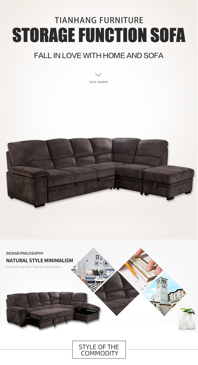 l shape fabric sofa bed for living room corner sectional sofa bed cum ottoman with storage