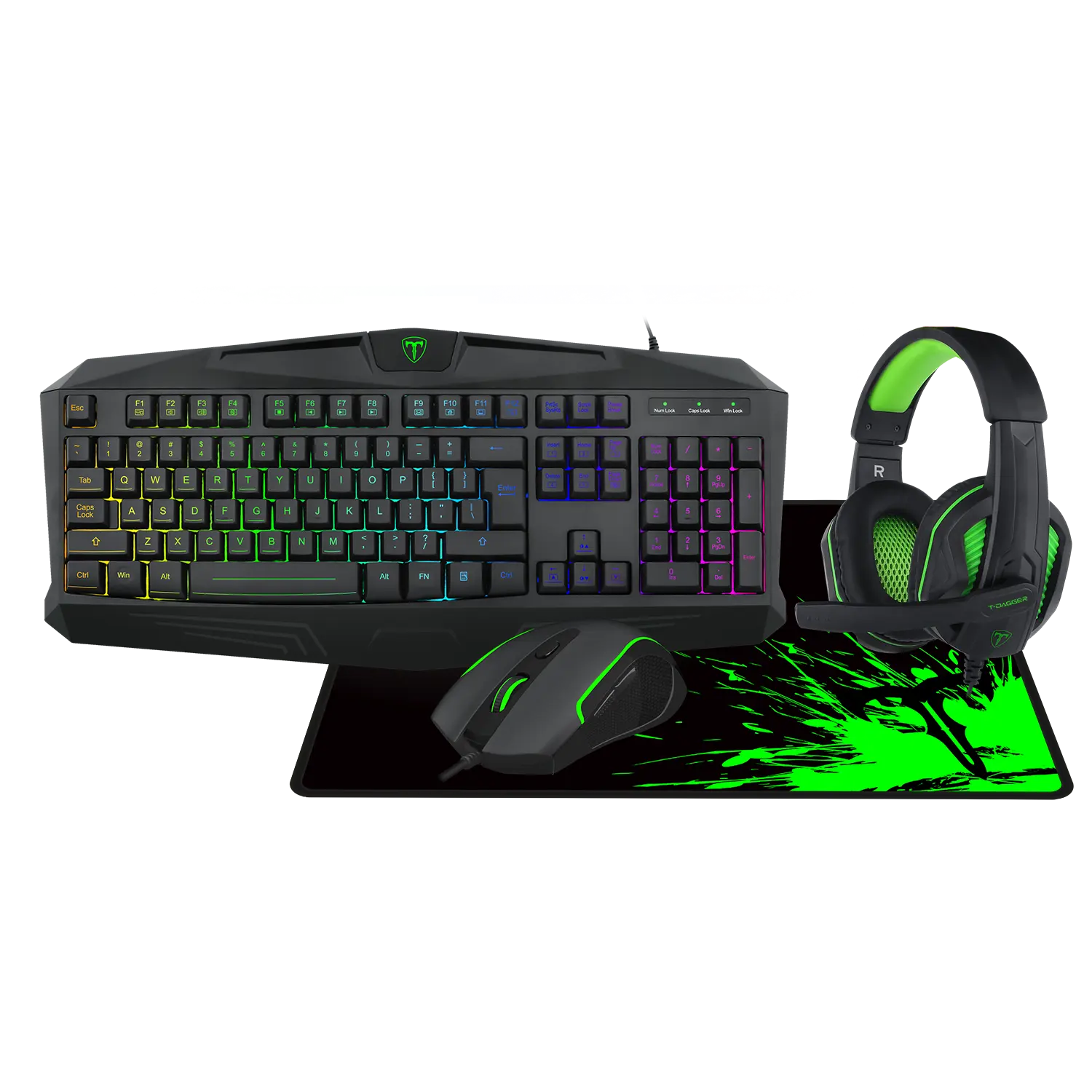 NEW T-Dagger T-TGS003 RGB backlit Wired USB Gaming keyboard and Mouse Combo with Mouse Pad Headset