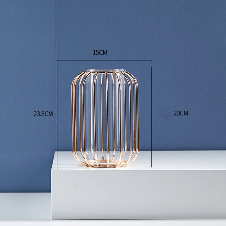China Wholesale Creative Clear Glass Flower Vase Geometric Gold Vase