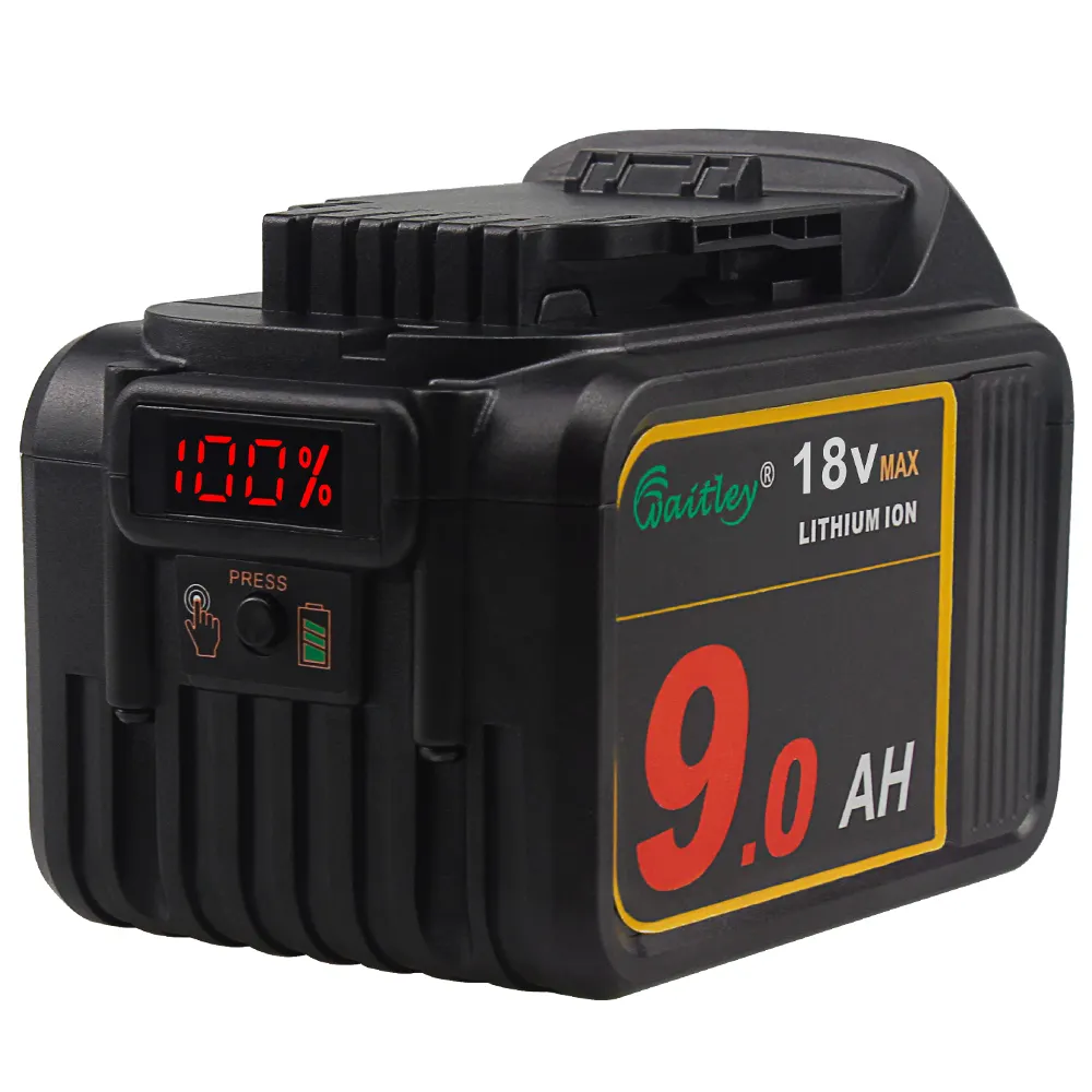 Waitlely 20V/18v 9.0ah DCB200 DCB184 Replace Battery with LED Indicator Compatible with Dewalt 20V DCB206 DCB204 Cordless Tools