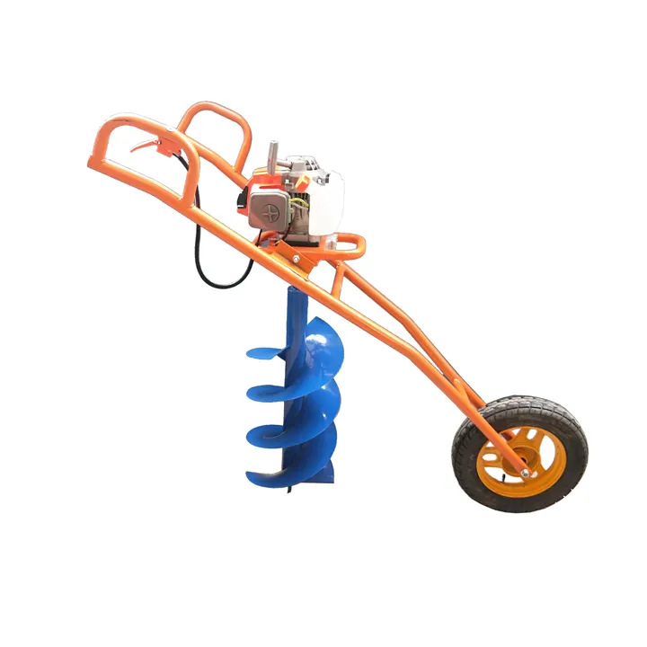 62cc Gasoline Ground Drill Hand Push Type earth auger with wheel earth auger drill