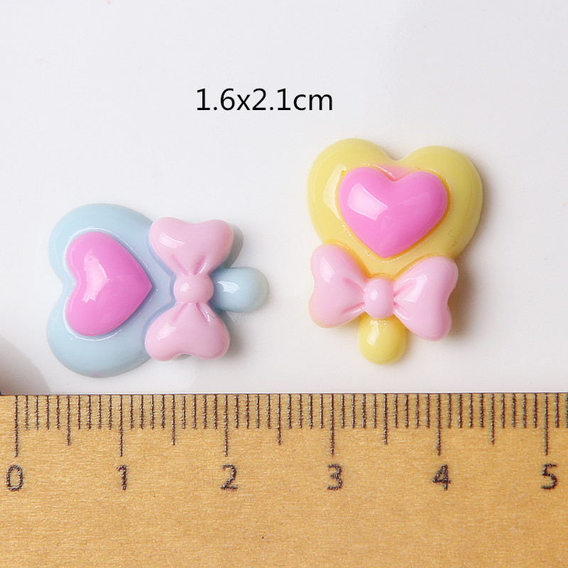 Sweet Heart Bowknot Lollipop Candy Resin Flatback Kawaii Craft Supplies Resin Cabochons Artificial DIY Crafts Making