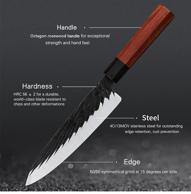 High-quality 7.5 Inch Stainless Japanese Kitchen Chef Knife with Rosewood Handle