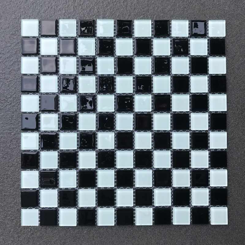 Wholesale china stocks irregular 4mm white mix black crystal glass mosaic