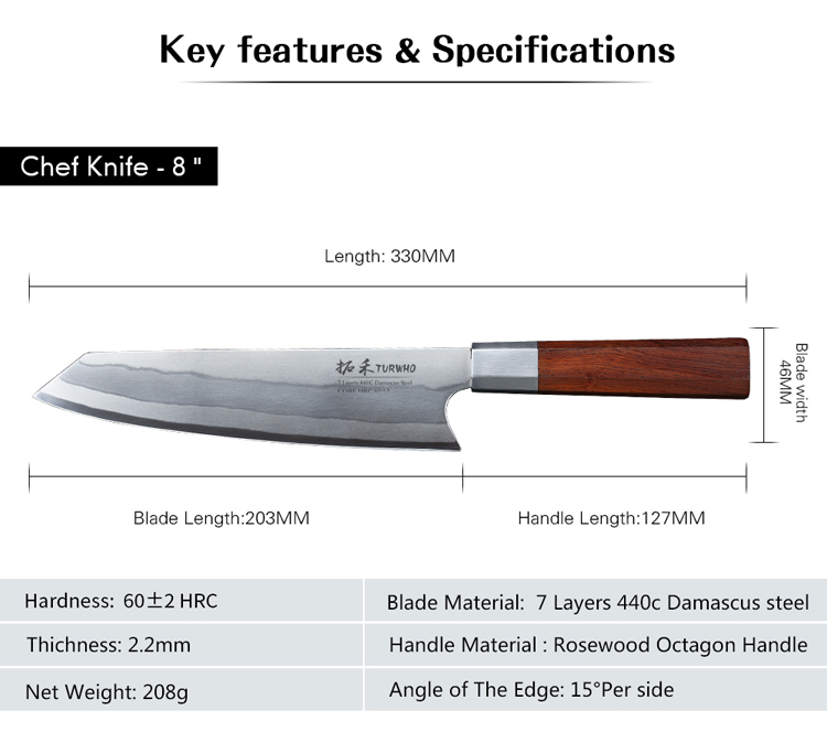 Hot Sale Professional 8 Inch Damascus Kitchen Chef Knife