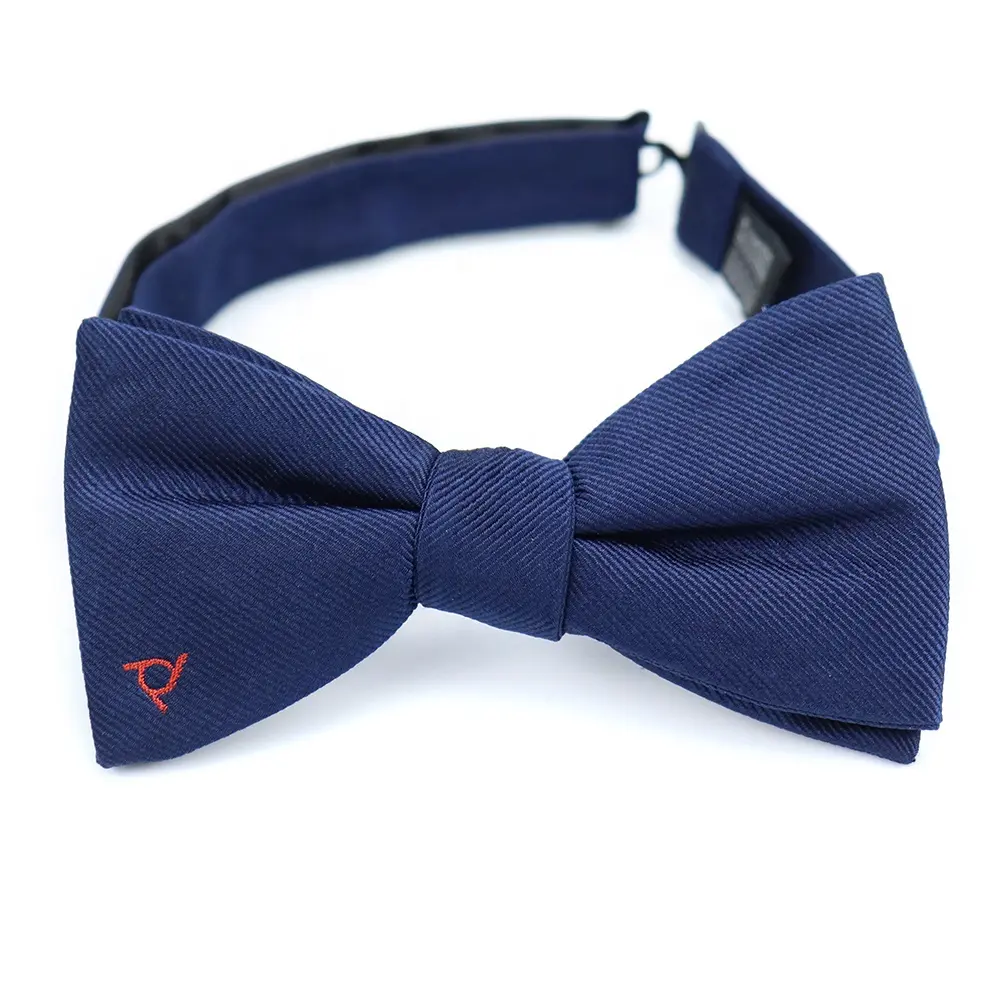 Custom Logo Design Jacquard Navy Blue Solid Pre Tied Bow Tie Adjustable Men Silk Woven Solid Luxury Bow Ties