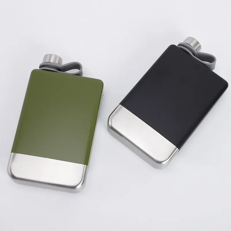 New Wine Bottle Square Stainless Steel 304 Portable Hip Flask Spray Paint Outdoor Black Color