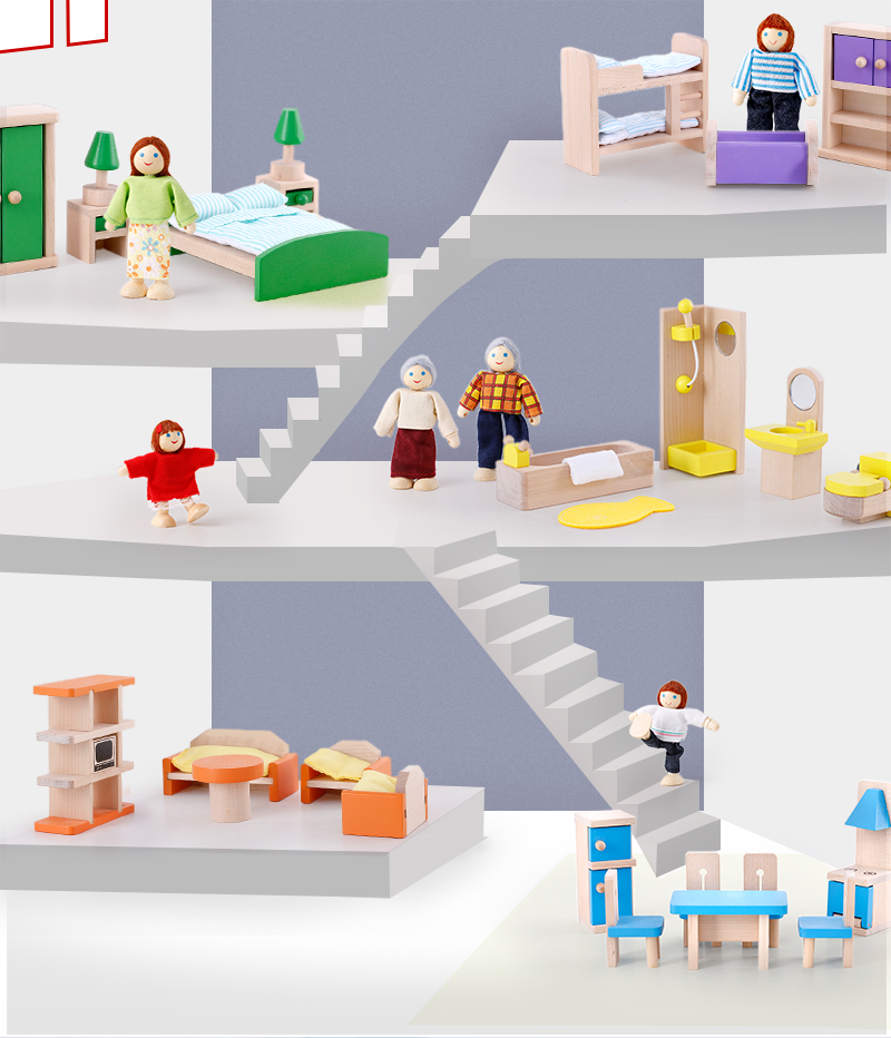 New style hot sale high quality wooden doll house furniture accessories natural solid wood furniture toys