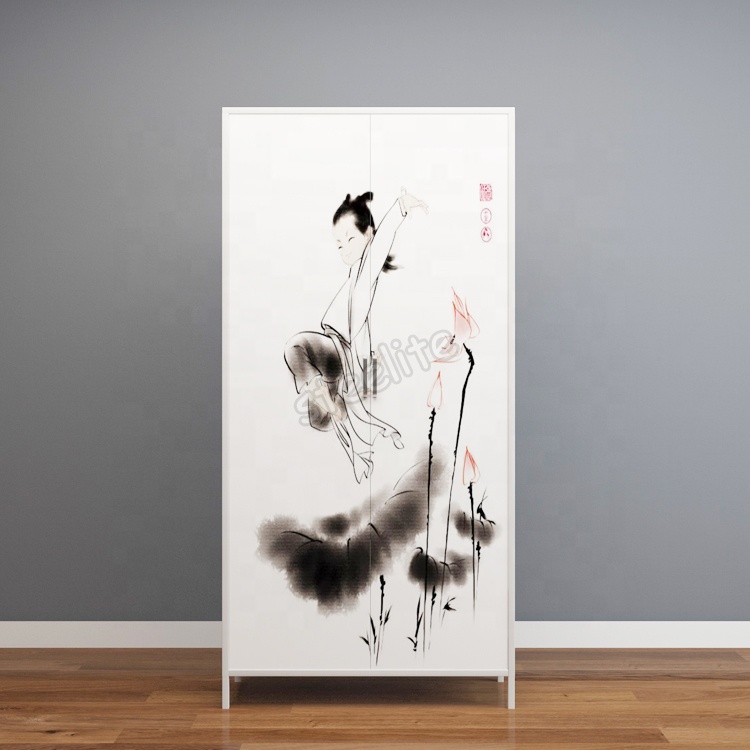 Customized carton printing wardrobe modern 2 door metal clothes wardrobe for bedroom