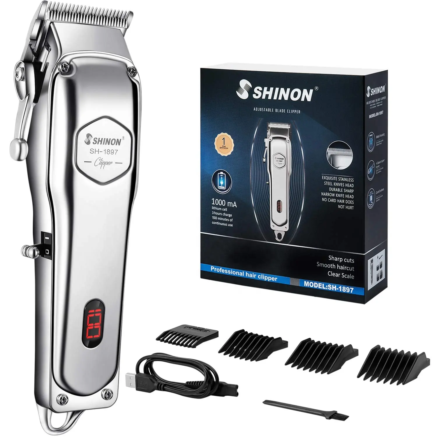 SH-1897 Professional all metal hair clipper LCD Display Cordless 1897 Stylists Barbers Hair Trimmer