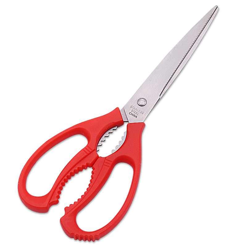 home kitchen cheap red plastic handle soft grip stainless steel sharp durable barbecue scissors