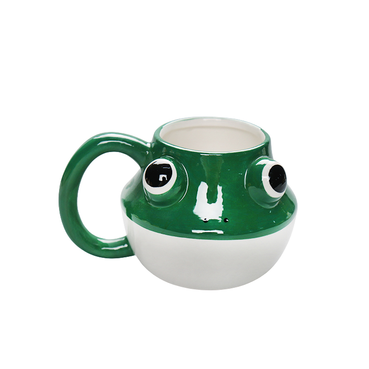 Cute Animal Green Frog Style Dolomite Coffee Mug Cup With Handgrip Reusable Water Mug