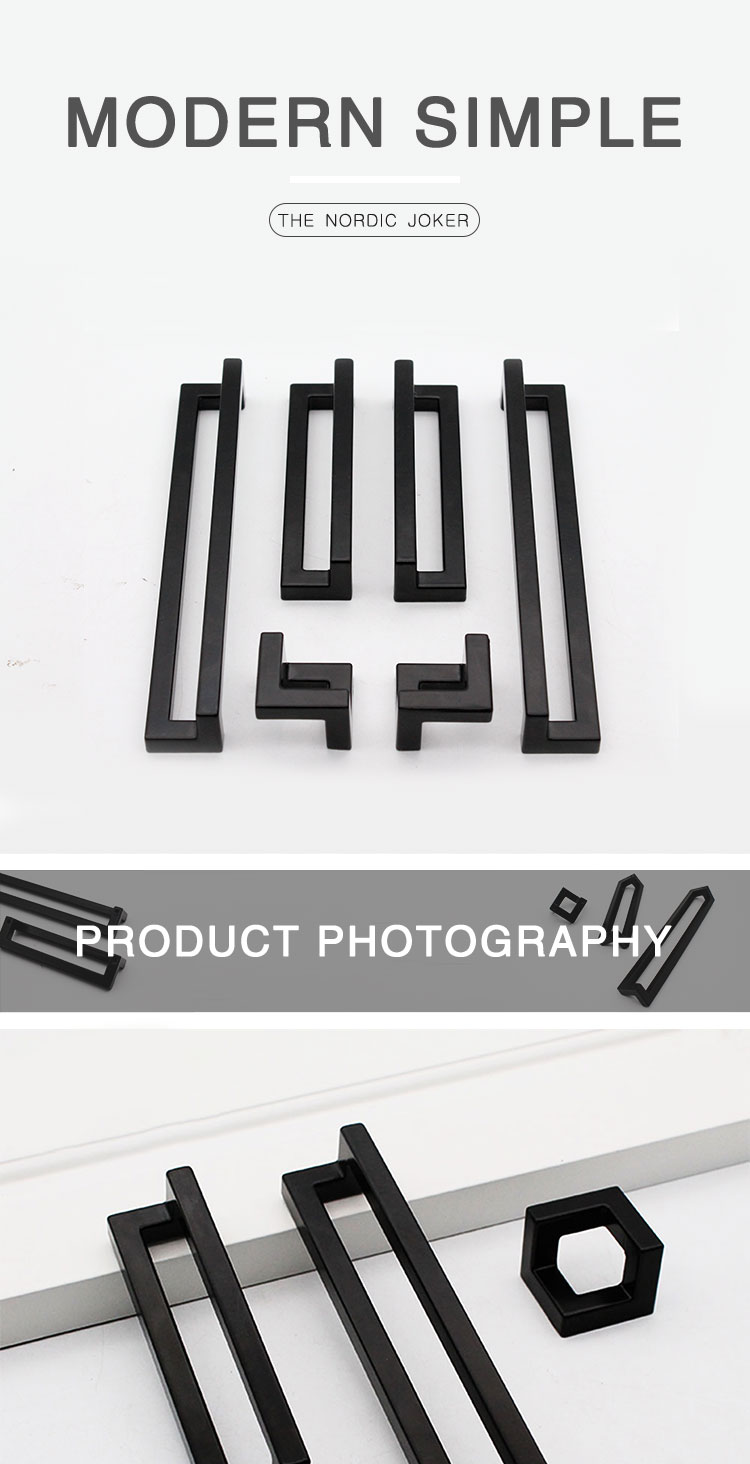 L Shape 128mm Zinc Alloy Black Square Kitchen Drawer Cabinet Handle, New Design Modern Living Room simple knobs//