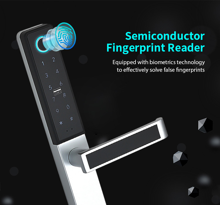 Modern Luxury Aluminum Glass Mortise Lever Door Handle Lock by App Fingerprint Code Card