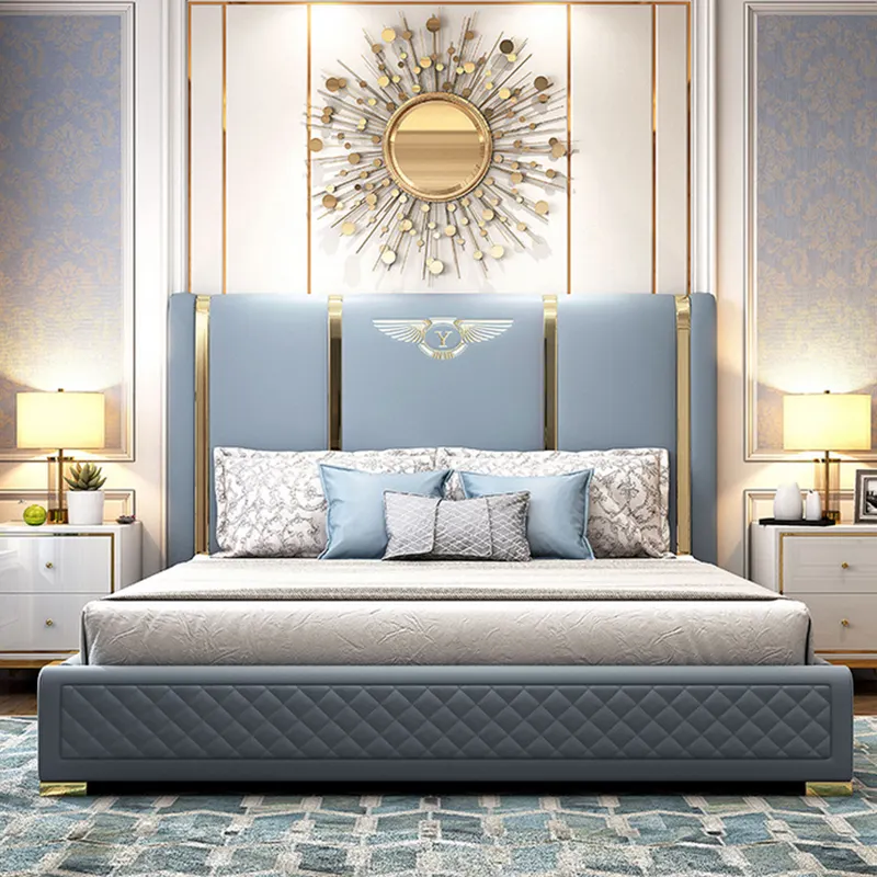 luxury bed room modern king size leather metal beds set luxury queen size furniture bed