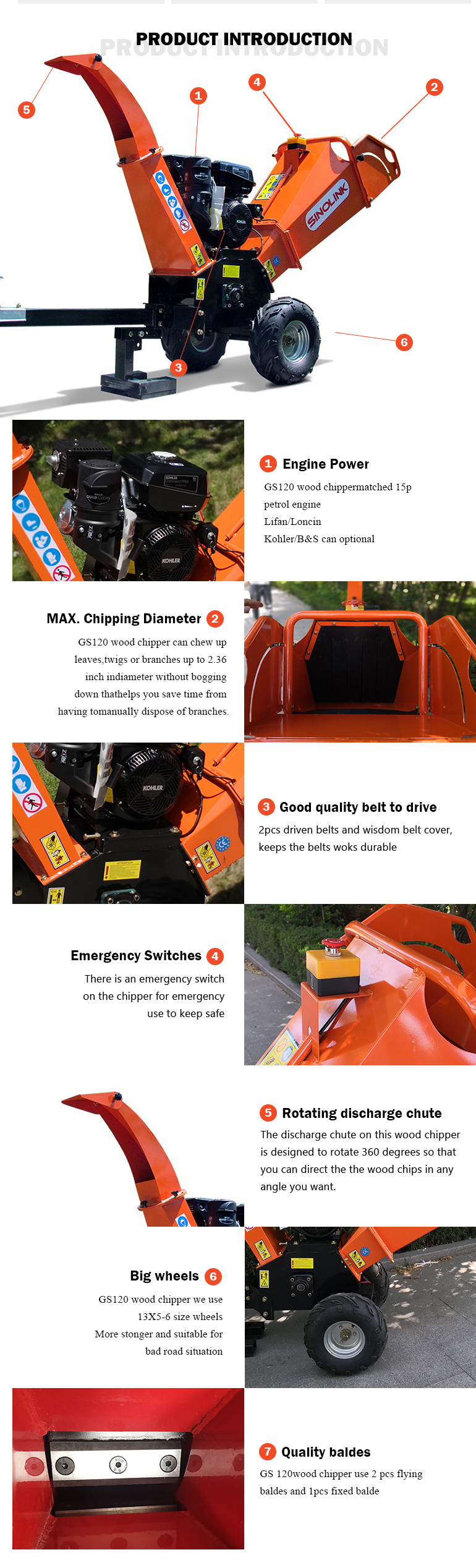 15 Hp 420cc Gas Chipper Shredder Safety ATV Tree Limb Shredder Mulcher