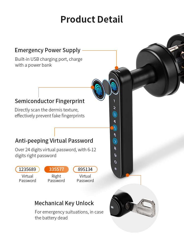 High Quality Electronic Digital Smart Phone Wifi Door Lock with Fingerprint System