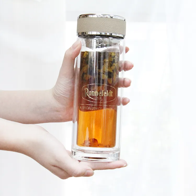 500Ml High Quality Unbreakable Double Wall Pyrex Glass Water Bottle With Tea Filter